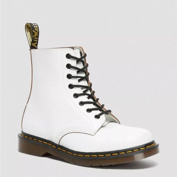 Dr. Martens White 1460 W Smooth Leather Lace Up Boots - Picture 2 of 14